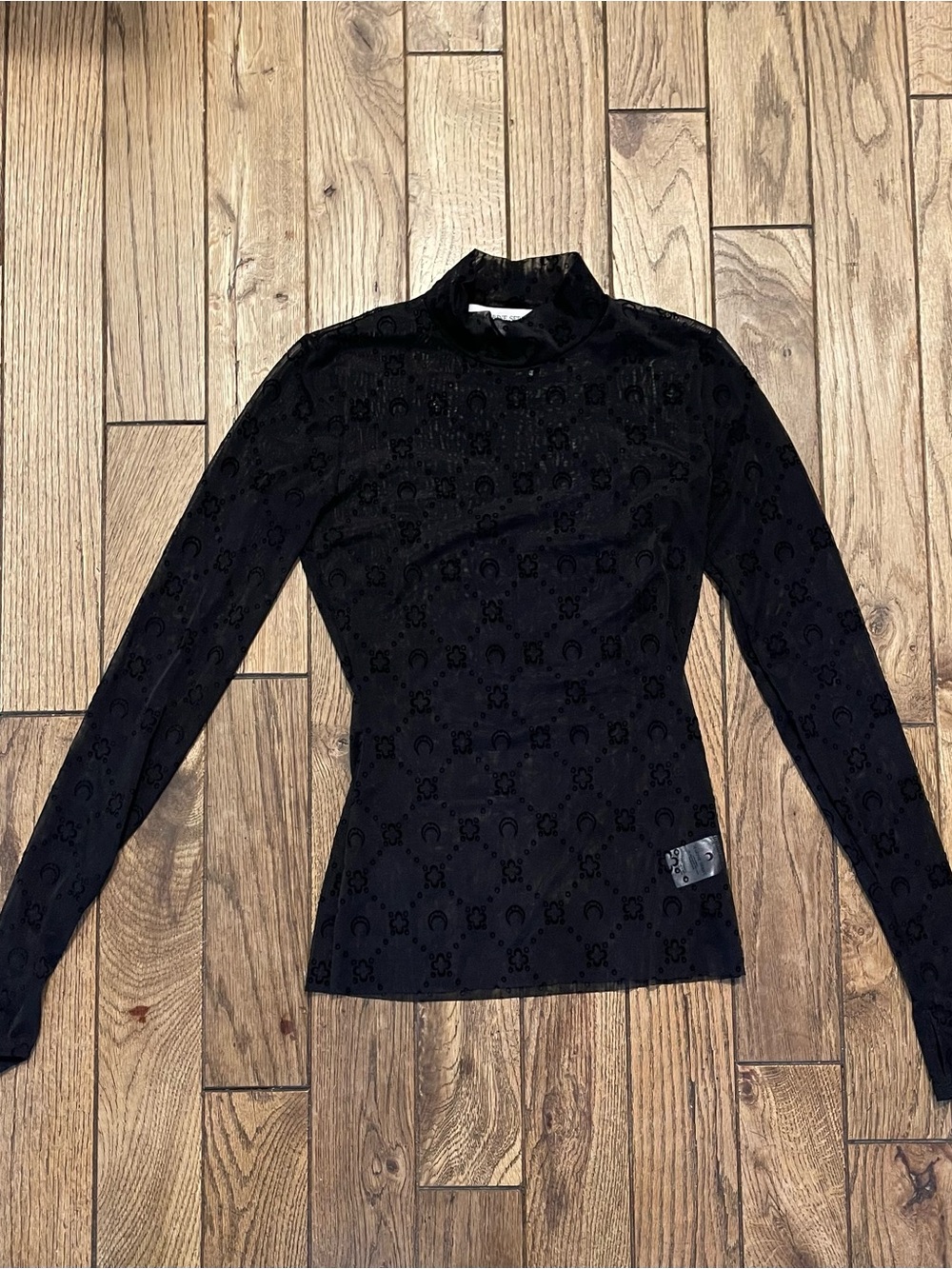 Marine Serre 'Borderline' Monogram Sheer Mesh Mock Neck Top - Picture 6 of 9